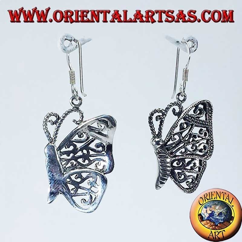 Durchbrochene Schmetterling Ohrringe 925 Silber 28mm | Oriental Art