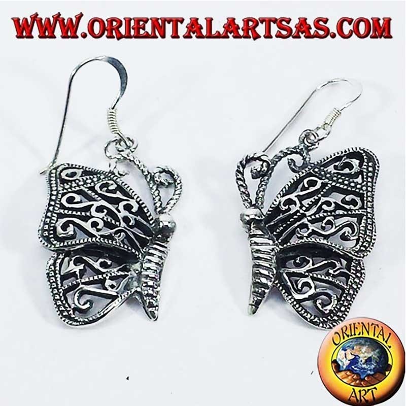 Pendientes Mariposa Calados Colgantes Plata 925 28mm | Oriental Art