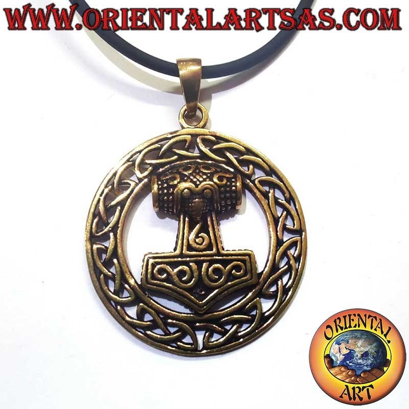 Thor's Hammer Mjöllnir Celtic Knot Pendant Bronze - Viking Amulet Oriental Art