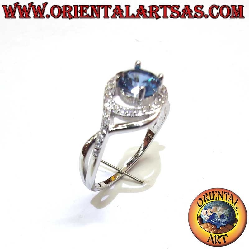 Anillo Zafiro Sintético Zircones Asimétricos Plata 925 | Oriental Art