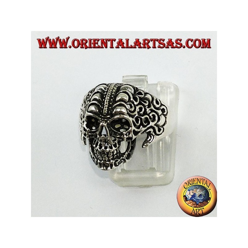 Bague en argent, crâne tribal