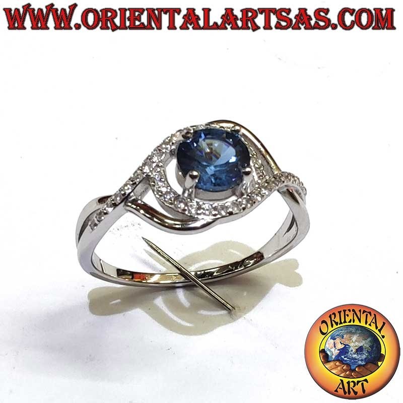 Bague Saphir Synthétique Zircons Asymétriques Argent 925 | Oriental Art
