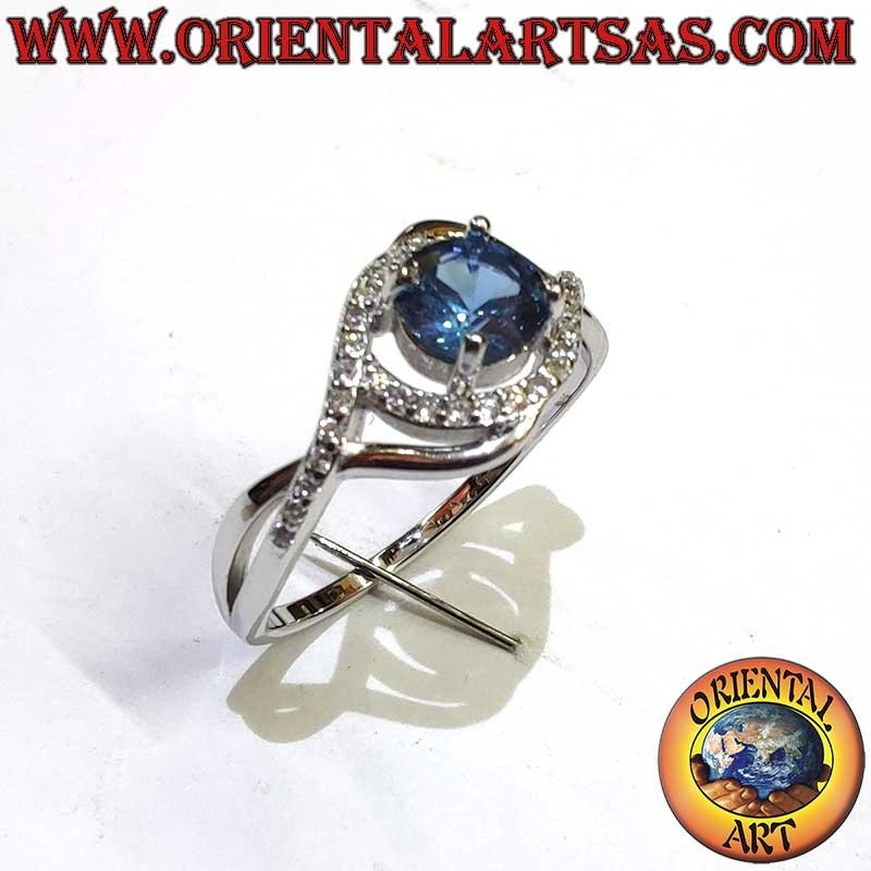 Anillo Zafiro Sintético Zircones Asimétricos Plata 925 | Oriental Art
