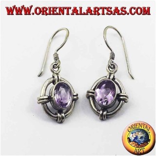 Pendientes Amatista Oval Facetada 4 Nudos Plata 925 - Joyería Espiritual Nepal Oriental Art
