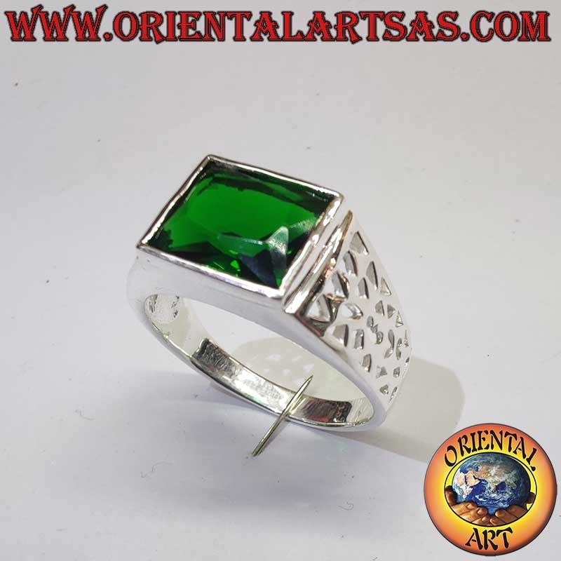 Men's Synthetic Emerald Geometric Openwork Ring 925 Silver | Oriental Art