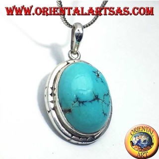 Colgante Turquesa Tibetana Antigua Plata 925 - Pieza Única Nepal Oriental Art