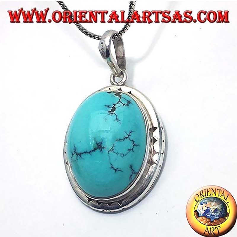 Pendentif Turquoise Tibétaine Ancienne Argent 925 Népal - Pièce Unique