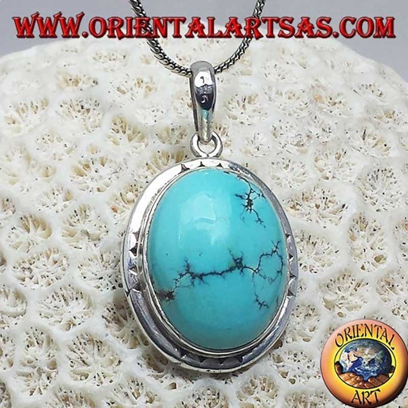 Ciondolo Turchese Tibetano Antico Argento 925 Nepal - Pezzo Unico