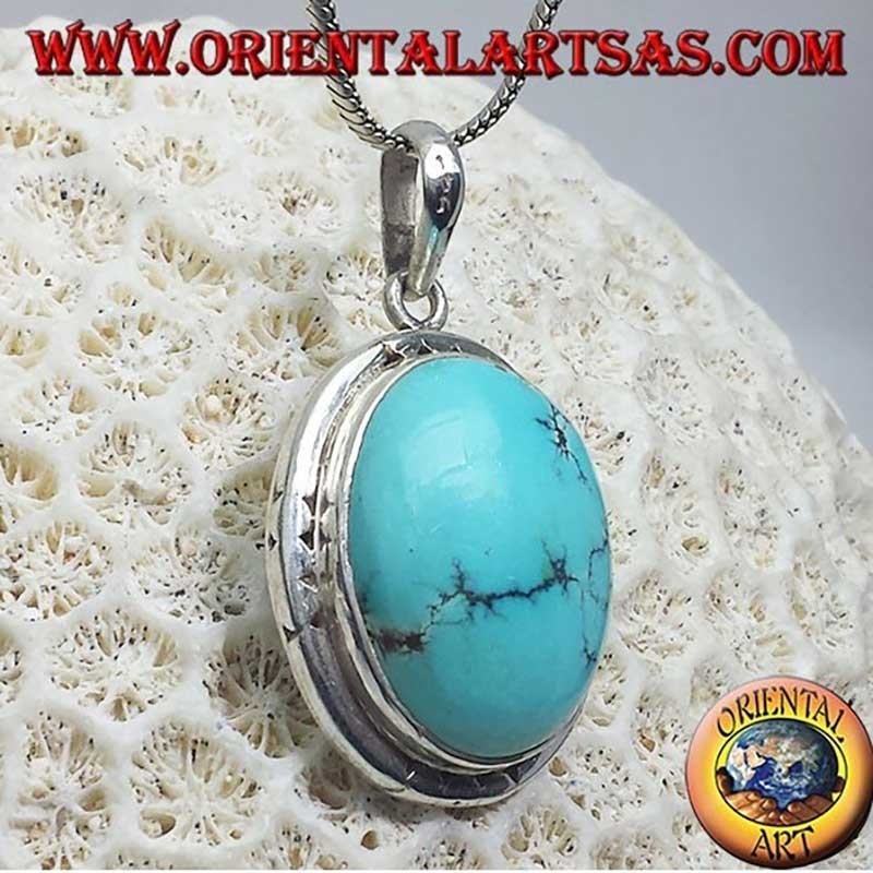 Ciondolo Turchese Tibetano Antico Argento 925 Nepal - Pezzo Unico