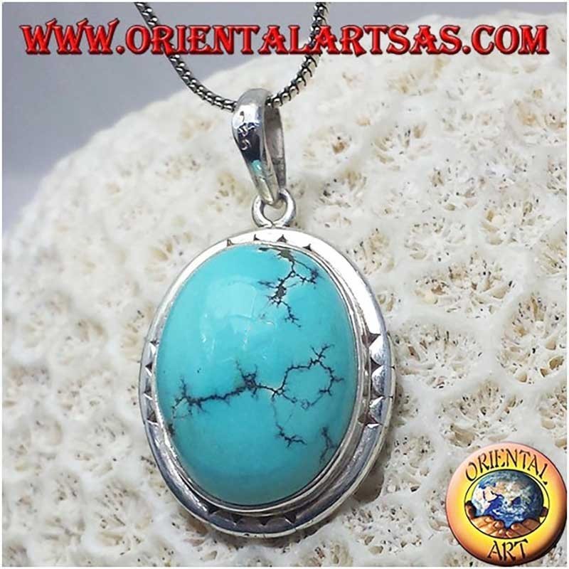 Ciondolo Turchese Tibetano Antico Argento 925 Nepal - Pezzo Unico