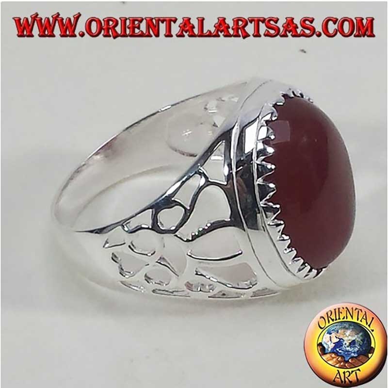Anello Uomo Corniola Ovale Triangolini Argento 925 14x16mm | Oriental Art