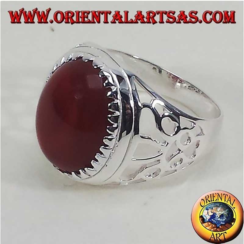 Anello Uomo Corniola Ovale Triangolini Argento 925 14x16mm | Oriental Art