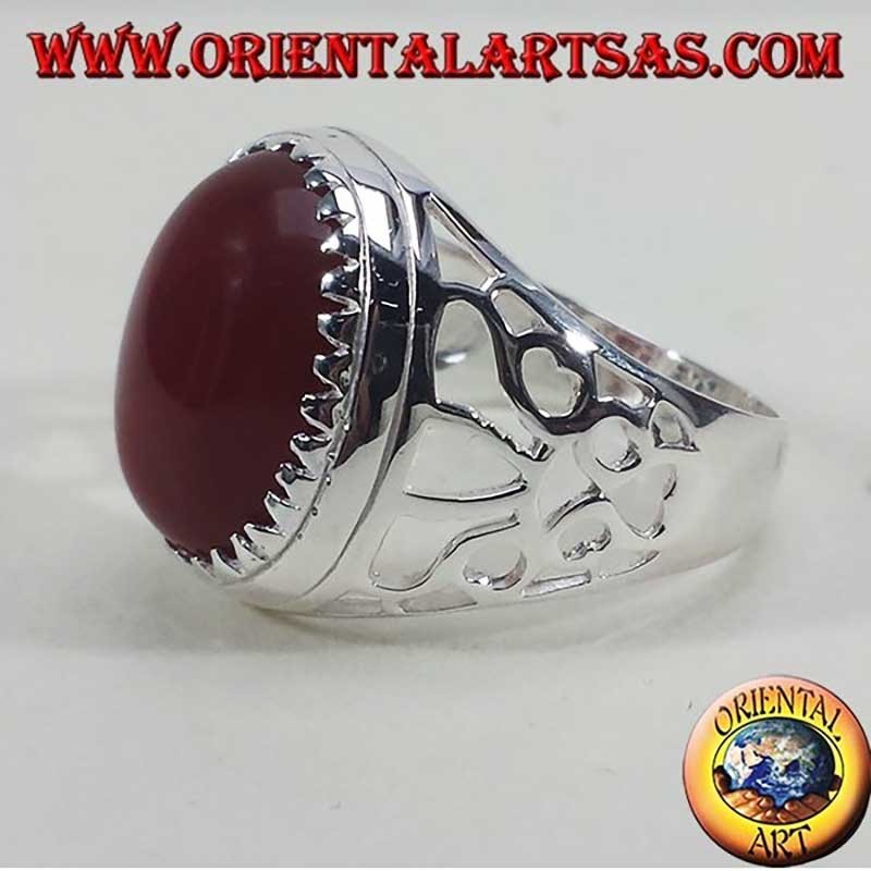Anello Uomo Corniola Ovale Triangolini Argento 925 14x16mm | Oriental Art