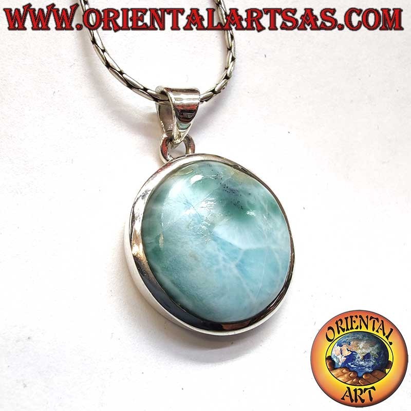 Colgante Plata 925 Larimar Natural | Ø 20mm Diseño Sencillo