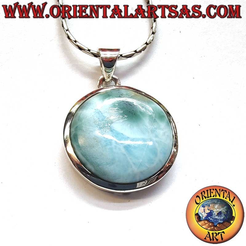 925 Silver Natural Larimar Pendant | Ø 20mm Simple Design