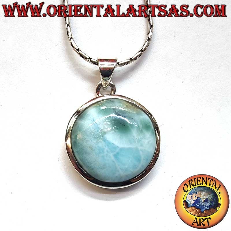 Colgante Plata 925 Larimar Natural | Ø 20mm Diseño Sencillo