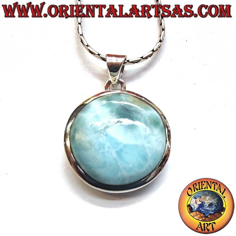 925 Silver Natural Larimar Pendant | Ø 20mm Simple Design