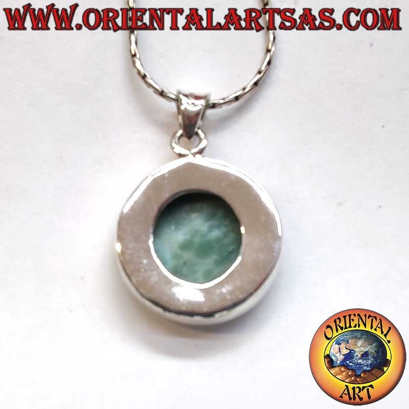 Ciondolo Argento 925 Larimar Naturale | Ø 20mm Design Semplice