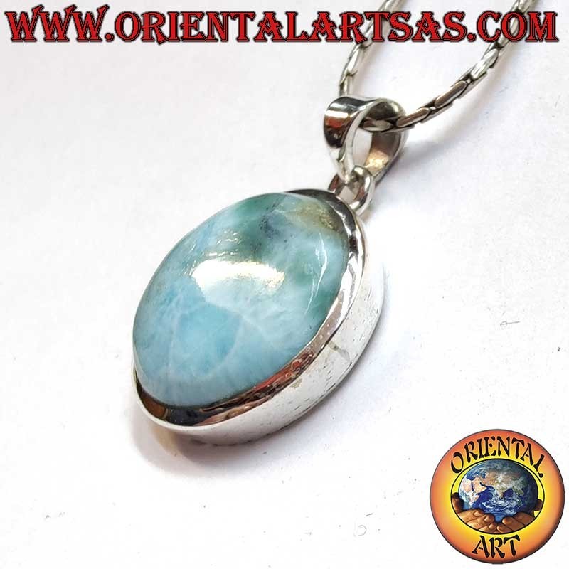 Colgante Plata 925 Larimar Natural | Ø 20mm Diseño Sencillo