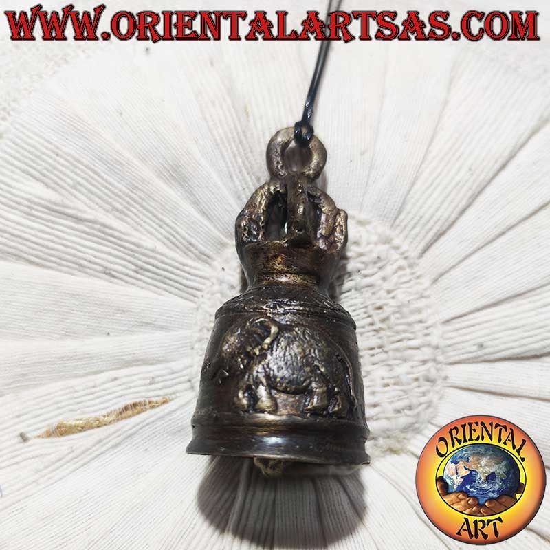 Buddhist Temple Bell Bronze Elephant Feng Shui 8cm 120g - Oriental Art
