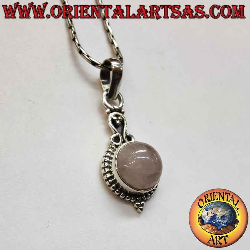 Colgante Cuarzo Rosa Redondo Perlas Plata 925 30mm | Oriental Art