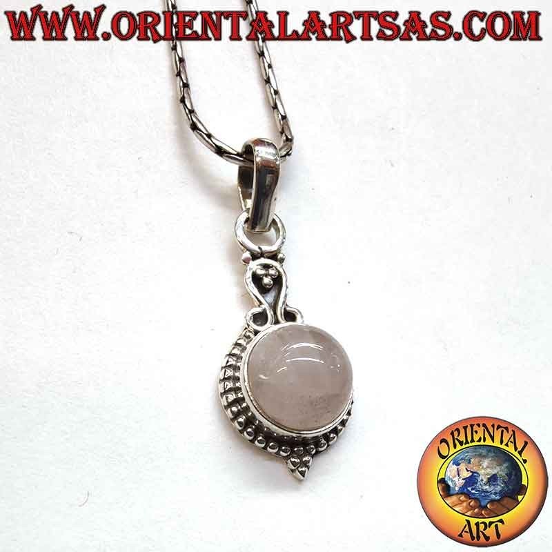 Pendentif Quartz Rose Rond Perles Décorations Haut Argent 925 - Bijou Amour Oriental Art