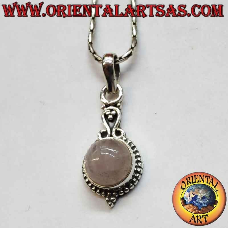 Pendentif Quartz Rose Rond Perles Argent 925 30mm | Oriental Art