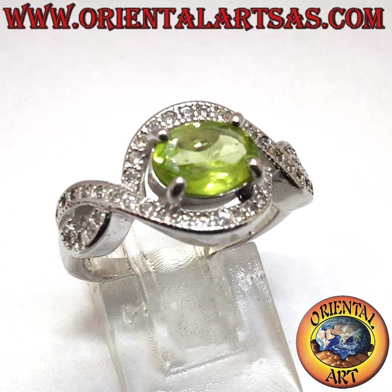 Anillo Peridoto Natural Oval Nudo Infinito Zircones Plata 925 - Alta Joyería Oriental Art