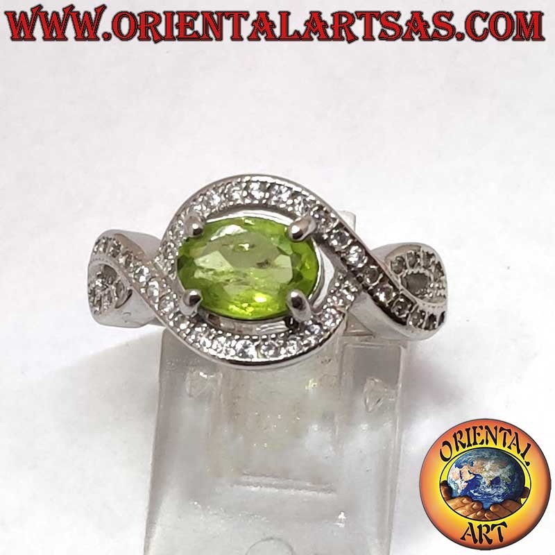 Natural Oval Peridot Infinity Knot Ring 925 Silver | Oriental Art