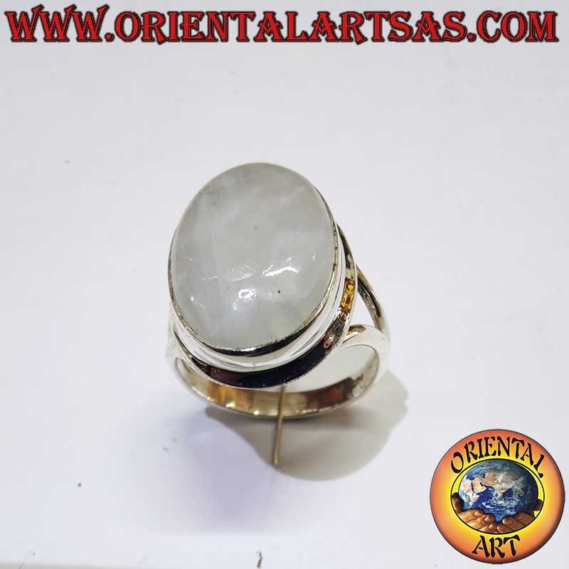 Oval Rainbow Moonstone V-Setting Ring 925 Silver 13x16mm | Oriental Art