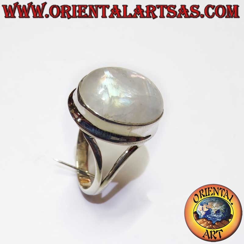 Anillo Piedra Luna Arcoíris Oval Montura V Plata 925 13x16mm | Oriental Art