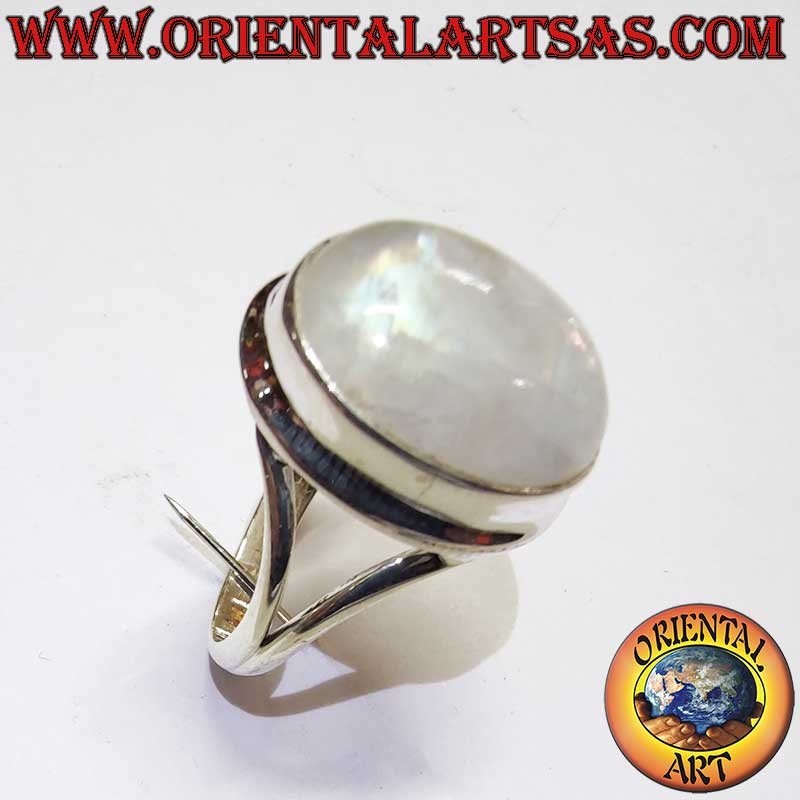 Ovaler Regenbogen-Mondstein V-Fassung Ring 925 Silber 13x16mm | Oriental Art