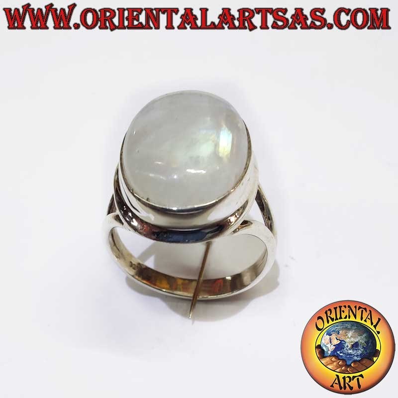 Ovaler Regenbogen-Mondstein V-Fassung Ring 925 Silber 13x16mm | Oriental Art