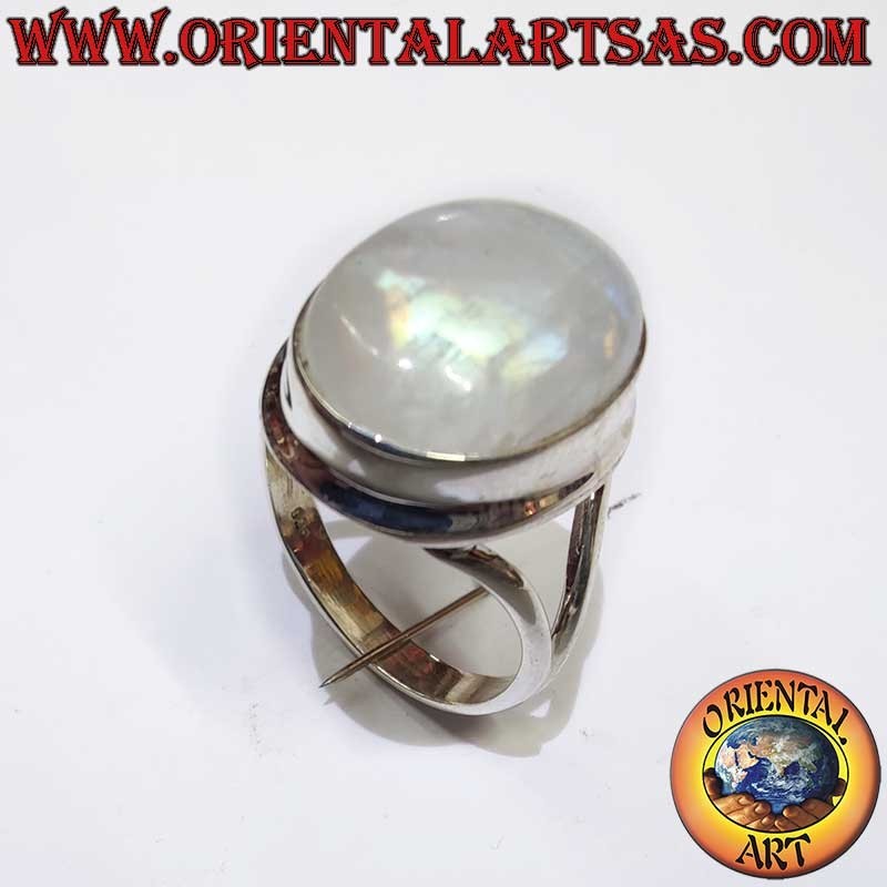 Oval Rainbow Moonstone V-Setting Ring 925 Silver 13x16mm | Oriental Art