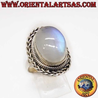 Anello Pietra Luna Arcobaleno Treccia Argento 925 - Gioiello Magico Oriental Art