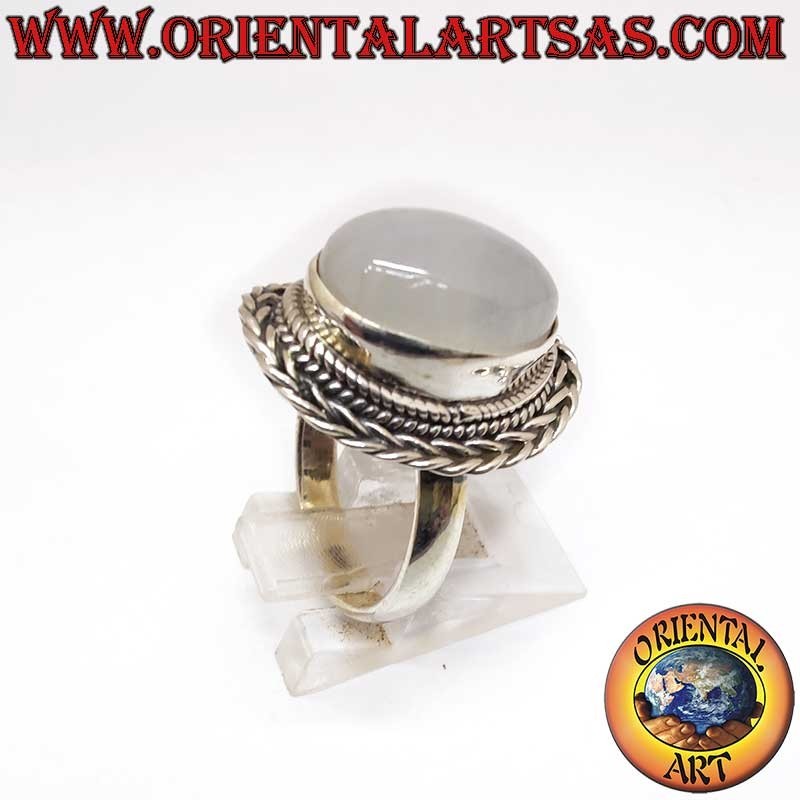 Anillo Piedra Luna Arcoíris Oval Trenzado Plata 925 12x16mm | Oriental Art