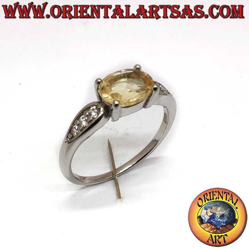Bague Topaze Naturelle Ovale Set Diagonale Argent 925 Rhodié | Oriental Art