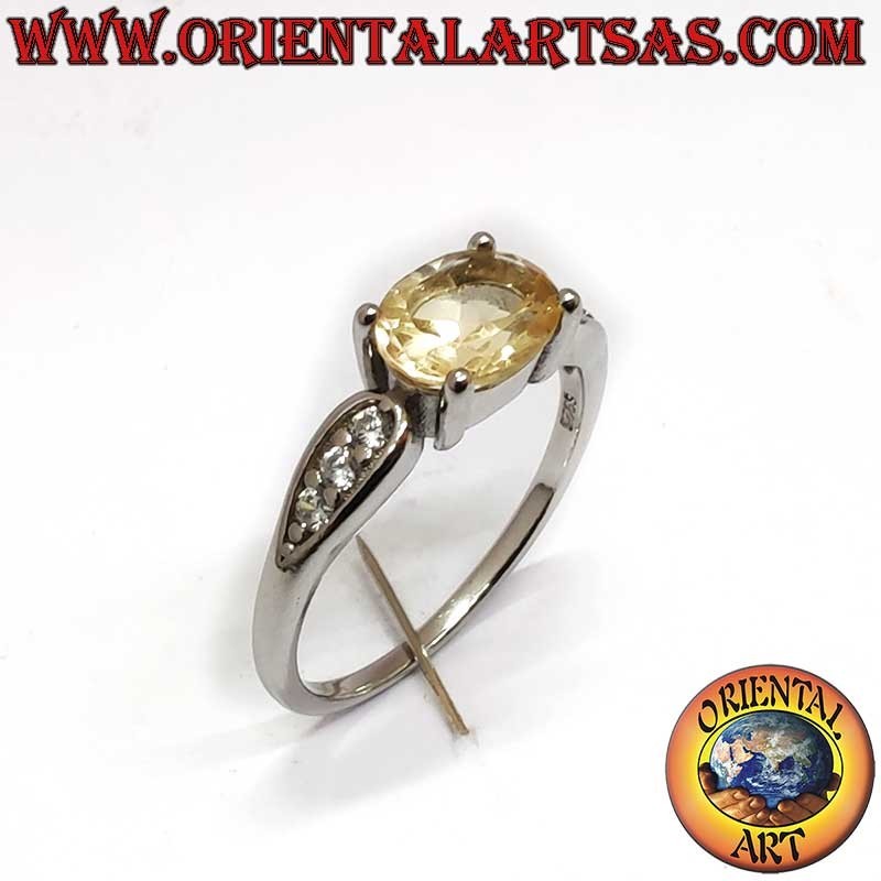 Anello Topazio Naturale Ovale Traverso Zirconi Argento 925 Rodiato