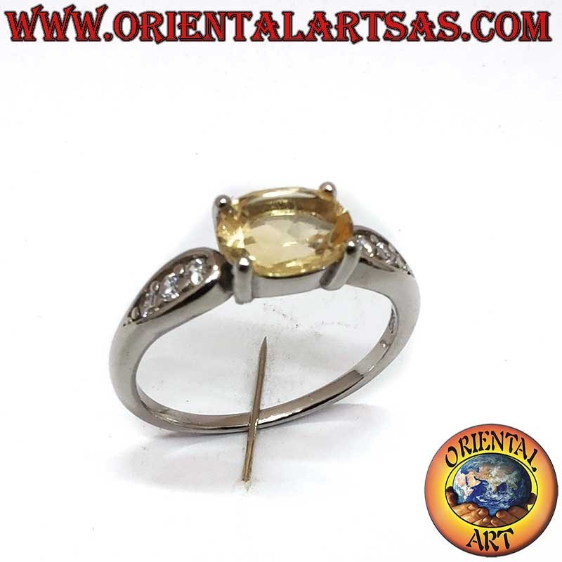 Anillo Topacio Natural Oval Diagonal Zircones Plata 925 Rhodiada | Oriental Art
