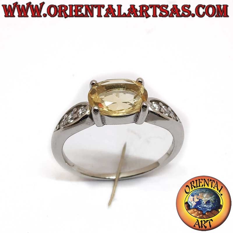 Anello Topazio Naturale Ovale Traverso Zirconi Argento 925 Rodiato