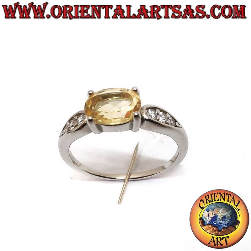 Anello Topazio Naturale Ovale Traverso Zirconi Argento 925 Rodiato - Gioiello Elegante Oriental Art