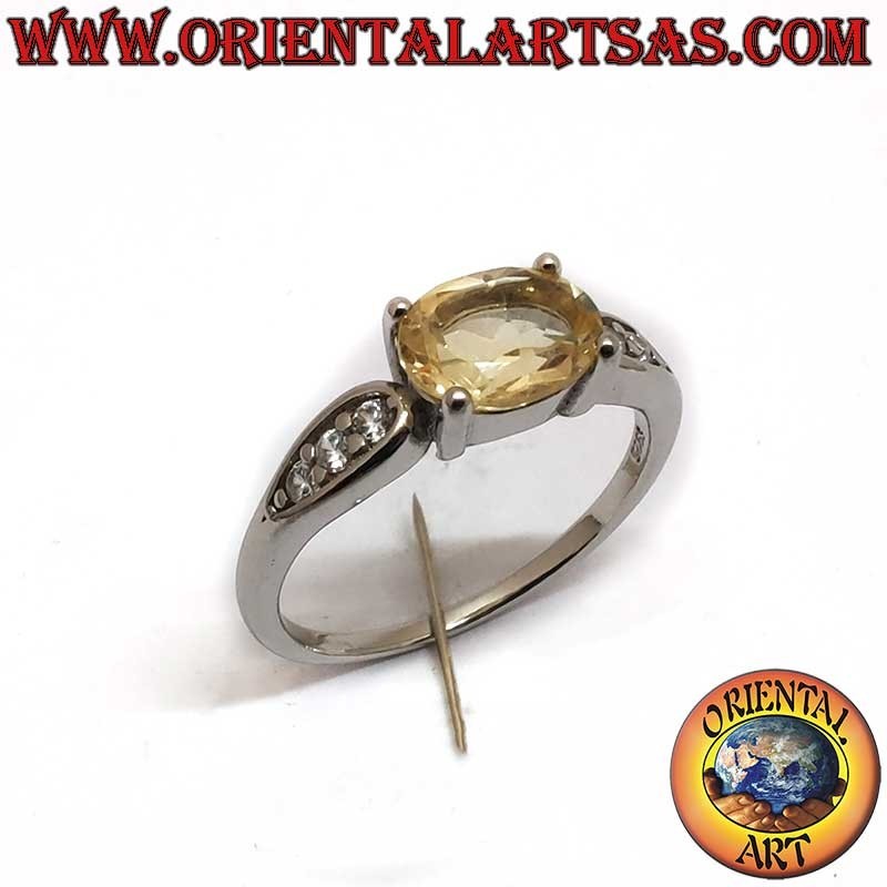 Bague Topaze Naturelle Ovale Set Diagonale Argent 925 Rhodié | Oriental Art