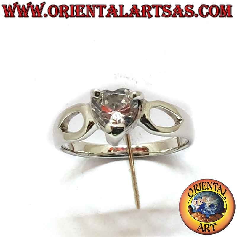 Anillo Corazón Zircón Gota Calada Laterales Plata 925 - Joyería Romántica Oriental Art