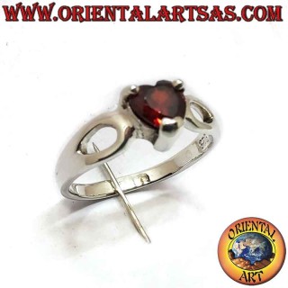 Anello Cuore Granato Goccia Traforata Argento 925 - Gioiello Romantico Oriental Art