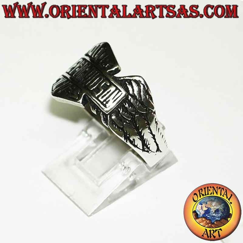 Bague Argent 925 Harley Davidson Ailes Haut Relief Motard