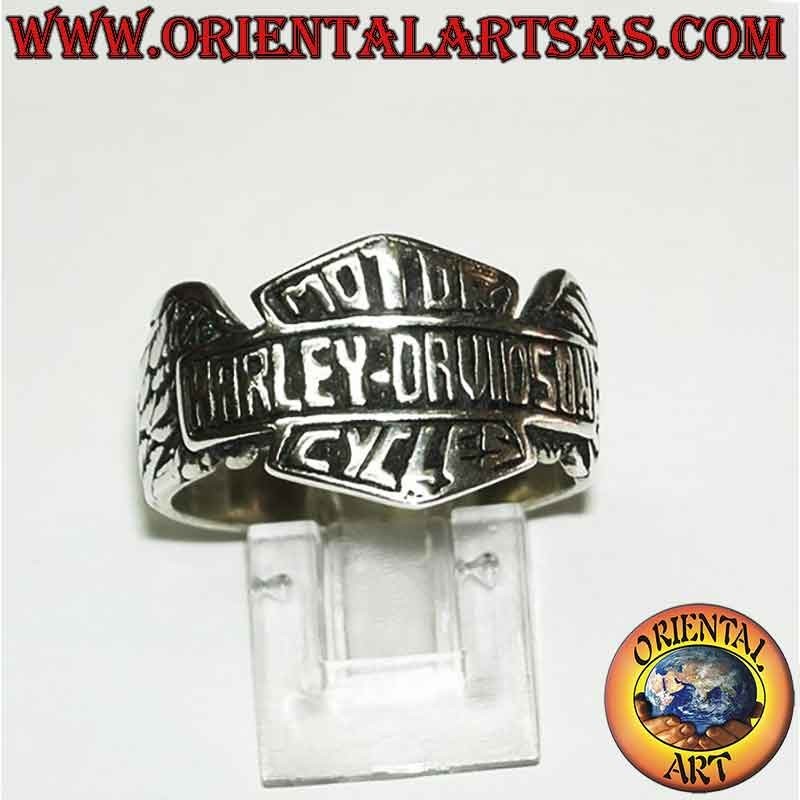 Massiver 925‰ Silberring – Harley Davidson Logo mit seitlichen Flügeln im Hochrelief – Höhe 15 mm – Gewicht 8,6 Gramm