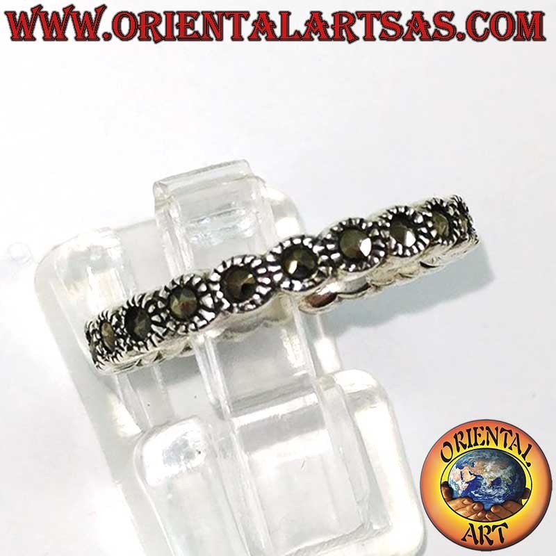Bague Chevalière Argent 925 Marcasites Serties Individuellement