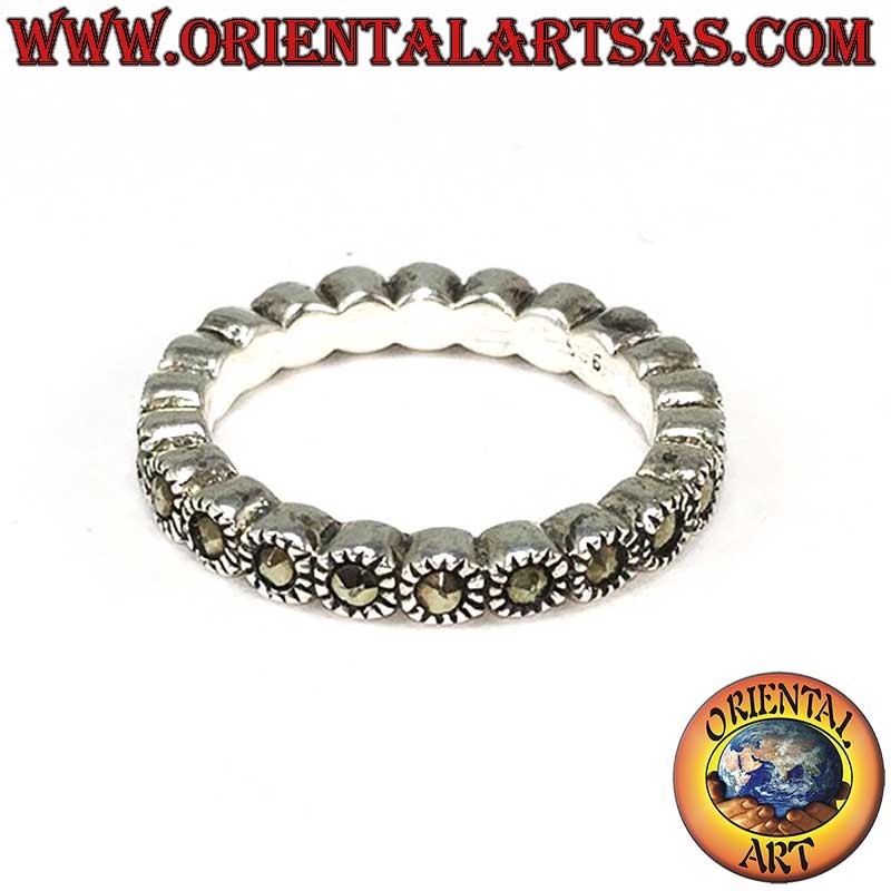 Bague Chevalière Argent 925 Marcasites Serties Individuellement
