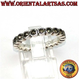 Bague chevalière en argent massif 925‰ – Marcasites serties individuellement à la main