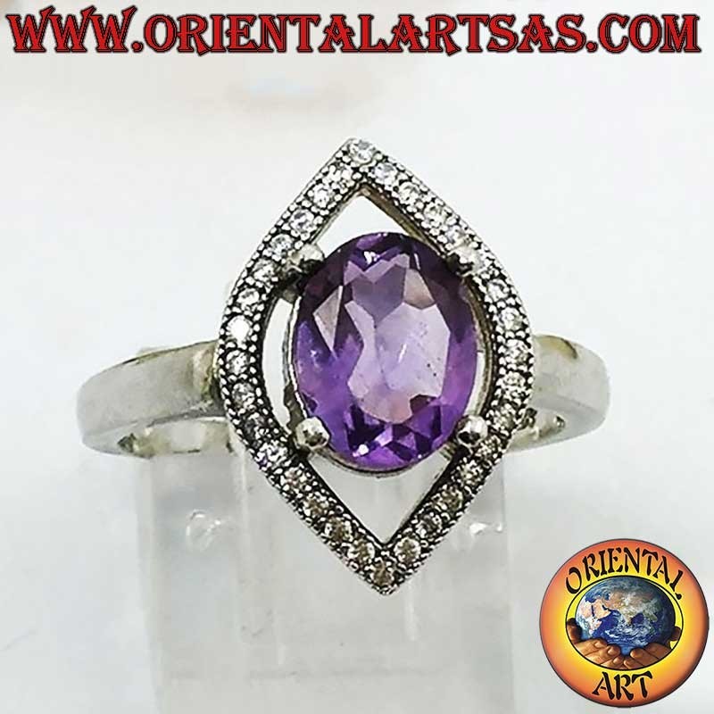 Bague en argent sterling 925 avec améthyste naturelle et zircone